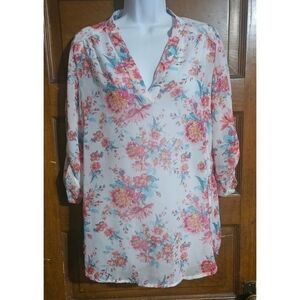 Wishful Park Semi Sheer Rolled Tab Floral Blouse